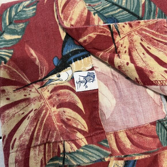 GUY HARVEY SHIRT MENS M RED HAWAIIAN MARLIN AFTCO BLUEWATER LOOSE EASY-CARE CAMP - Picture 5 of 10